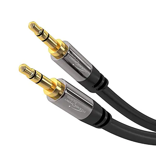 KabelDirekt – 10m – Cable Auxiliar y Cable Jack de 3,5mm (Cable de Audio estéreo, Carcasa de Metal Casi Indestructible, para Smartphones/Tablets, automóviles y Reproductores MP3, Negro)