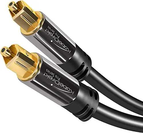KabelDirekt – 5m Cable Óptico TOSLINK Audio (Stereo Dolby Digital normal, DTS, Conector TOSLINK Macho a Conector TOSLINK Macho, negro), PRO Series