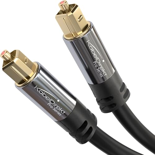 KabelDirekt – 5m Cable Óptico TOSLINK Audio (Stereo Dolby Digital normal, DTS, Conector TOSLINK Macho a Conector TOSLINK Macho, negro), PRO Series