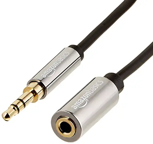 Amazon Basics - Cable alargador de audio estéreo (conector 3,5 mm macho a hembra, 1,83 m), Negro