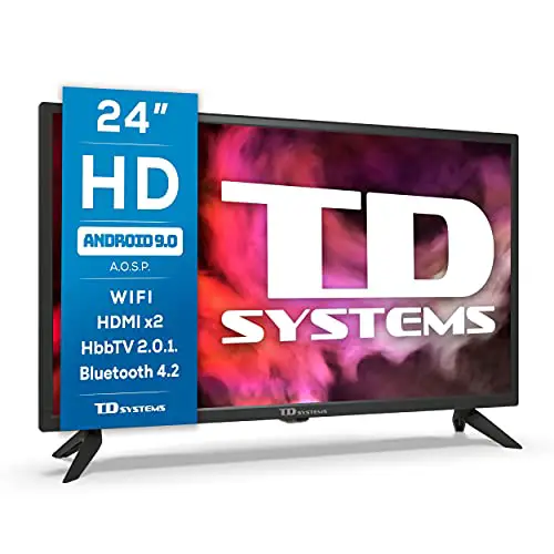 TD Systems K24DLG12HS - Televisores Smart TV 24 Pulgadas HD Android 9.0 y HBBTV, 800 PCI Hz, 2X HDMI, 2X USB. DVB-T2/C/S2, Modo Hotel. Televisiones