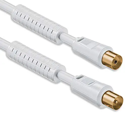 1aTTack - Cable coaxial para Antena (Conector coaxial F a Conector coaxial F, Doble apantallamiento, 75db 85db 100db 110 db 120 db 125 db) Koax Blanco St-KU mit FE Gold 85db 2,5meter