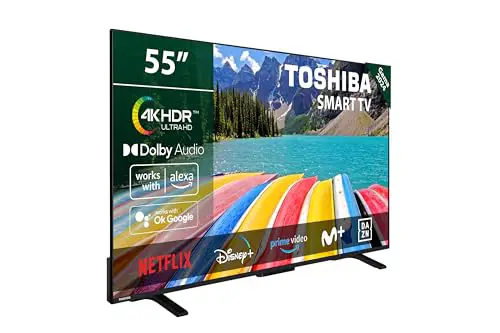 TOSHIBA 55UV2363DG Smart TV 4K UHD de 55', sin Marcos, con HDR10, Dolby Audio, Compatible con Asistente de Voz Alexa y Google, Bluetooth