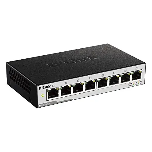 D-Link DGS-1100-08 - Switch 8 Puertos (Gigabit 1000 Mbps, LAN RJ-45, Gestión Web, QoS, VLAN, IGMP Snooping, Control Ancho de Banda, Carcasa metálica, Ultra Compacto) Negro