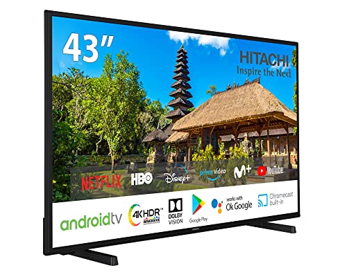 Hitachi 43HAK5450, Android Smart TV 43 Pulgadas, 4K Ultra HD, HDR10, Dolby Vision, Bluetooth, Google Play, Chromecast Integrado, Compatible con Google Assistant, Dolby Atmos