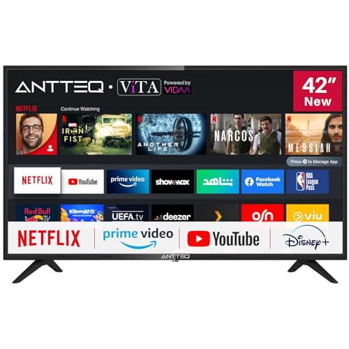 Antteq AV42F3 Smart TV 42 Pulgadas (106 cm) Televisores - Netflix, Prime Video, Rakuten TV, Disney+, Youtube, WiFi, Triple-Tuner DVB-T2 / S2 / C, Dolby Audio