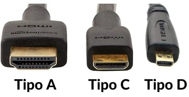 Tipos de cables HDMI (A, C y D)