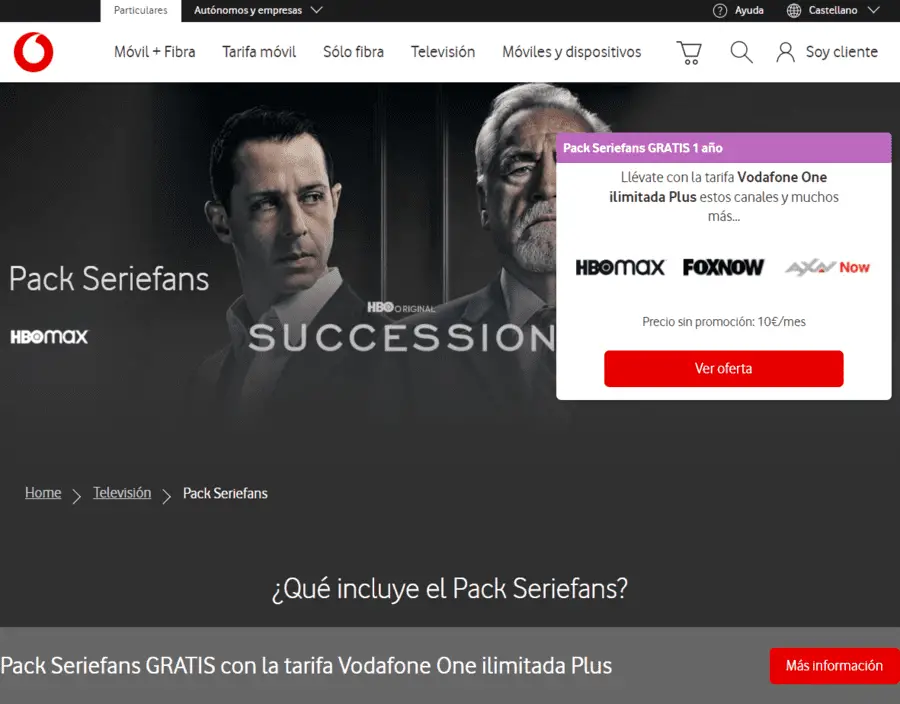 Pack Seriesfans de Vodafone para ver HBO Max gratis en España