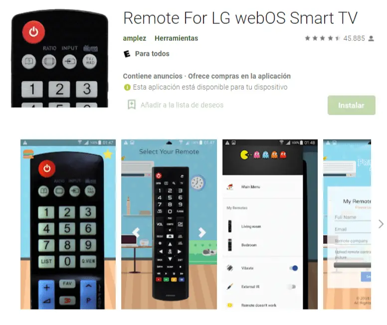 Primera app: Remote For LG webOS Smart TV