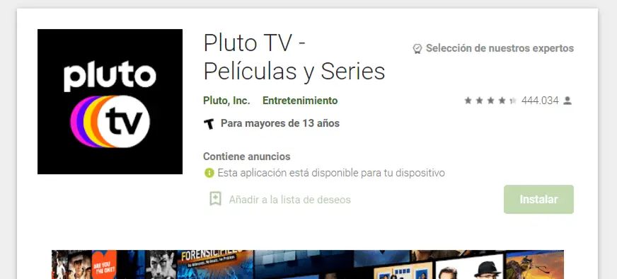 La app de Pluto TV en la Google Play Store tiene un impacto positivo